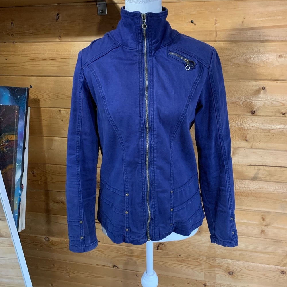 Cotton Navy‎ Blue Utility Chore Jacket Women Large Boho Steampunk